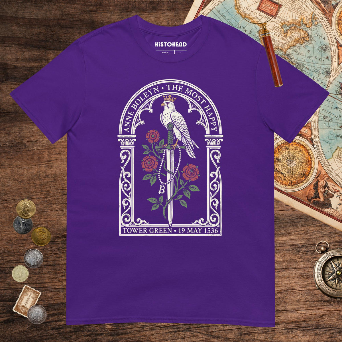 Purple Anne Boleyn Falcon Tee - history buff gift by HistoHead