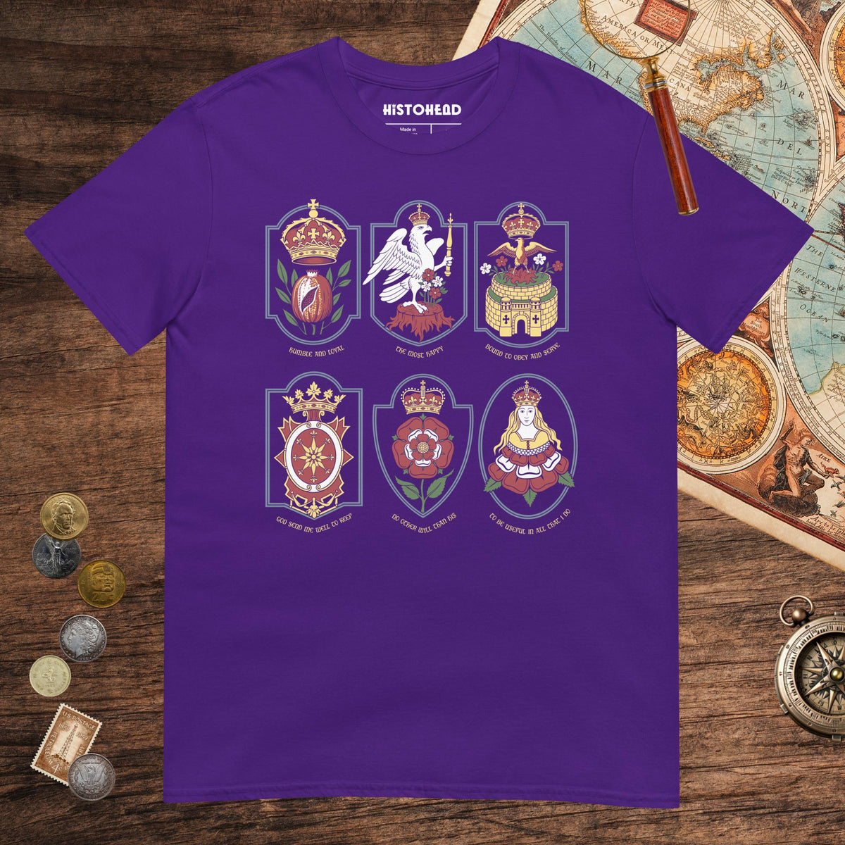 Purple Six Wives Badges Tee - history buff gift by HistoHead