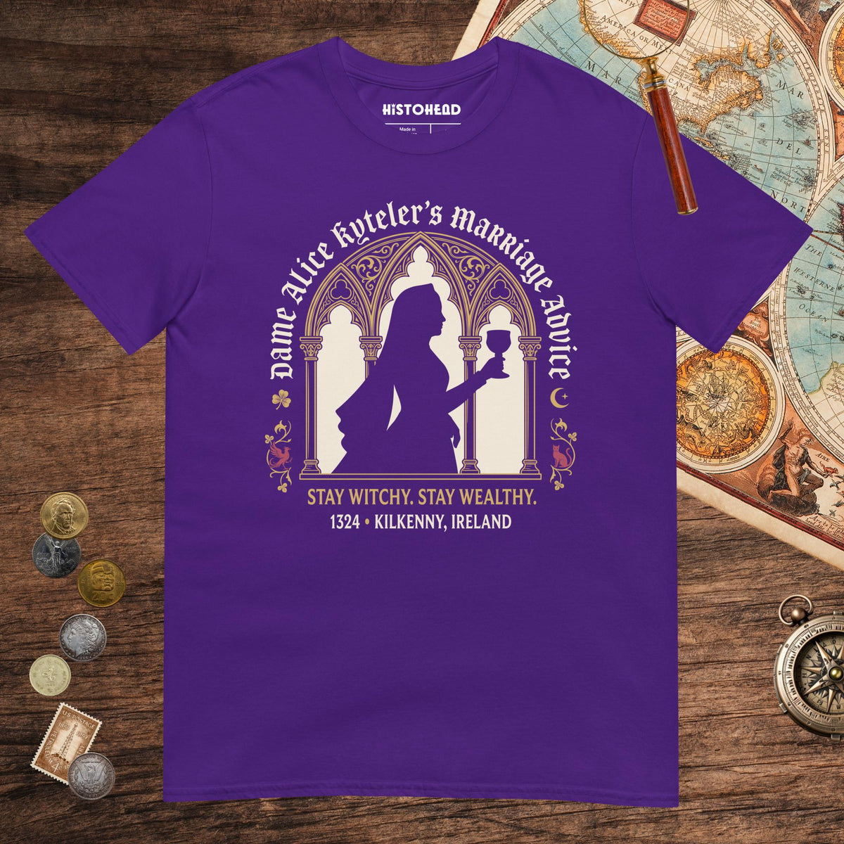 Purple Alice Kyteler's Marriage Advice Tee - history buff gift by HistoHead