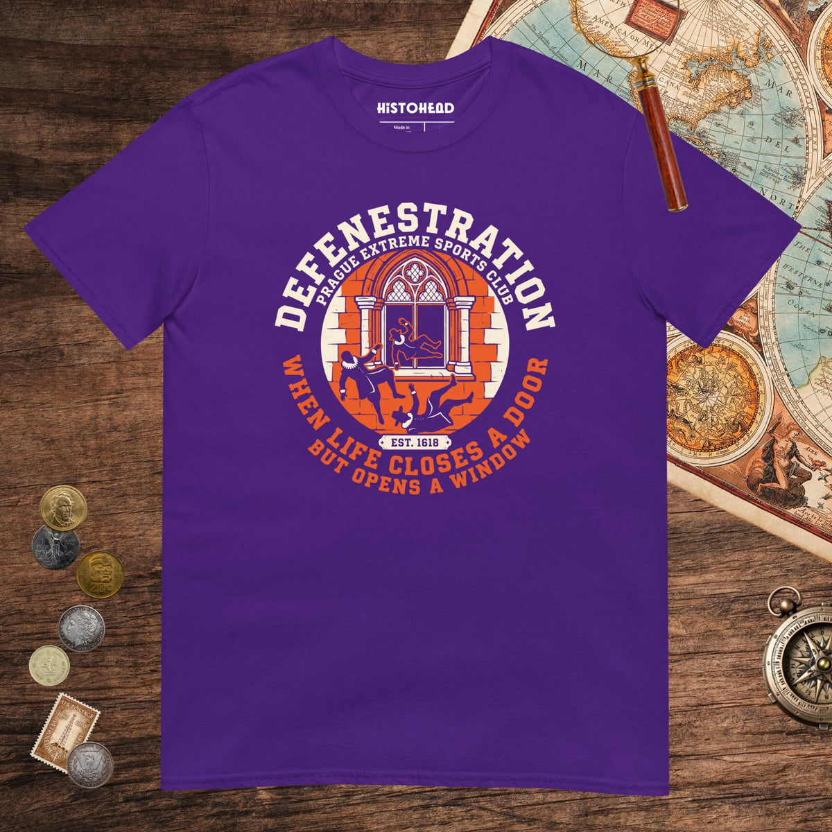 Purple Defenestration Prague Extreme Sports Club Tee - history buff gift by HistoHead