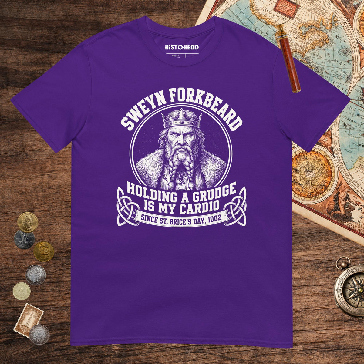 Purple Sweyn Forkbeard Holding a Grudge Is My Cardio Tee - history buff gift by HistoHead
