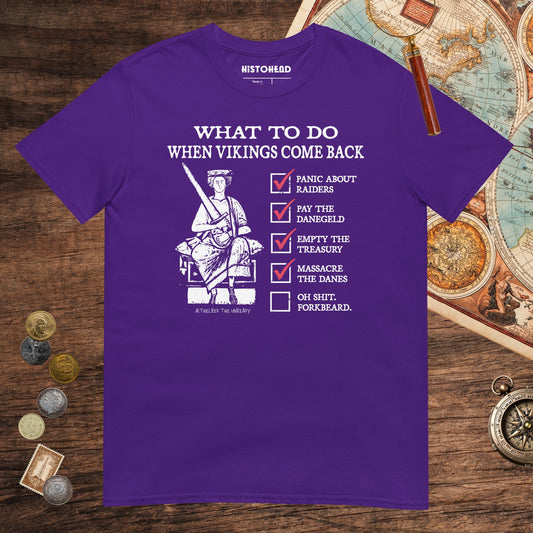 Purple Æthelred the Unready Viking Raid Survival Guide Tee - history buff gift by HistoHead