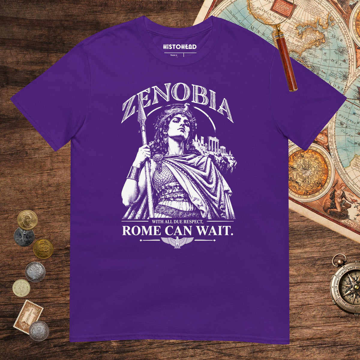 Purple Zenobia With All Due Respect Rome Can Wait Tee - history buff gift by HistoHead