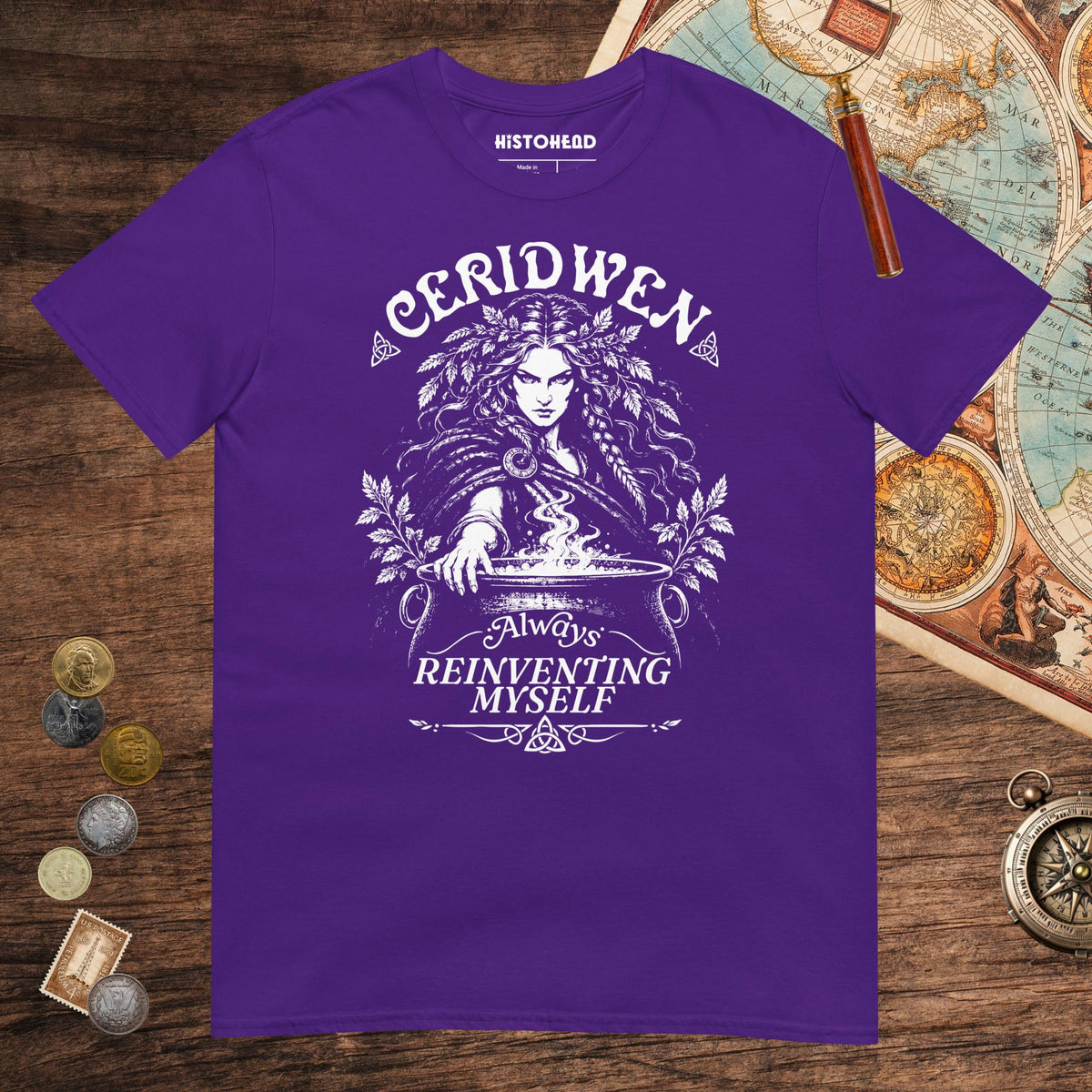 Purple Ceridwen Always Reinventing Myself Tee - history buff gift by HistoHead