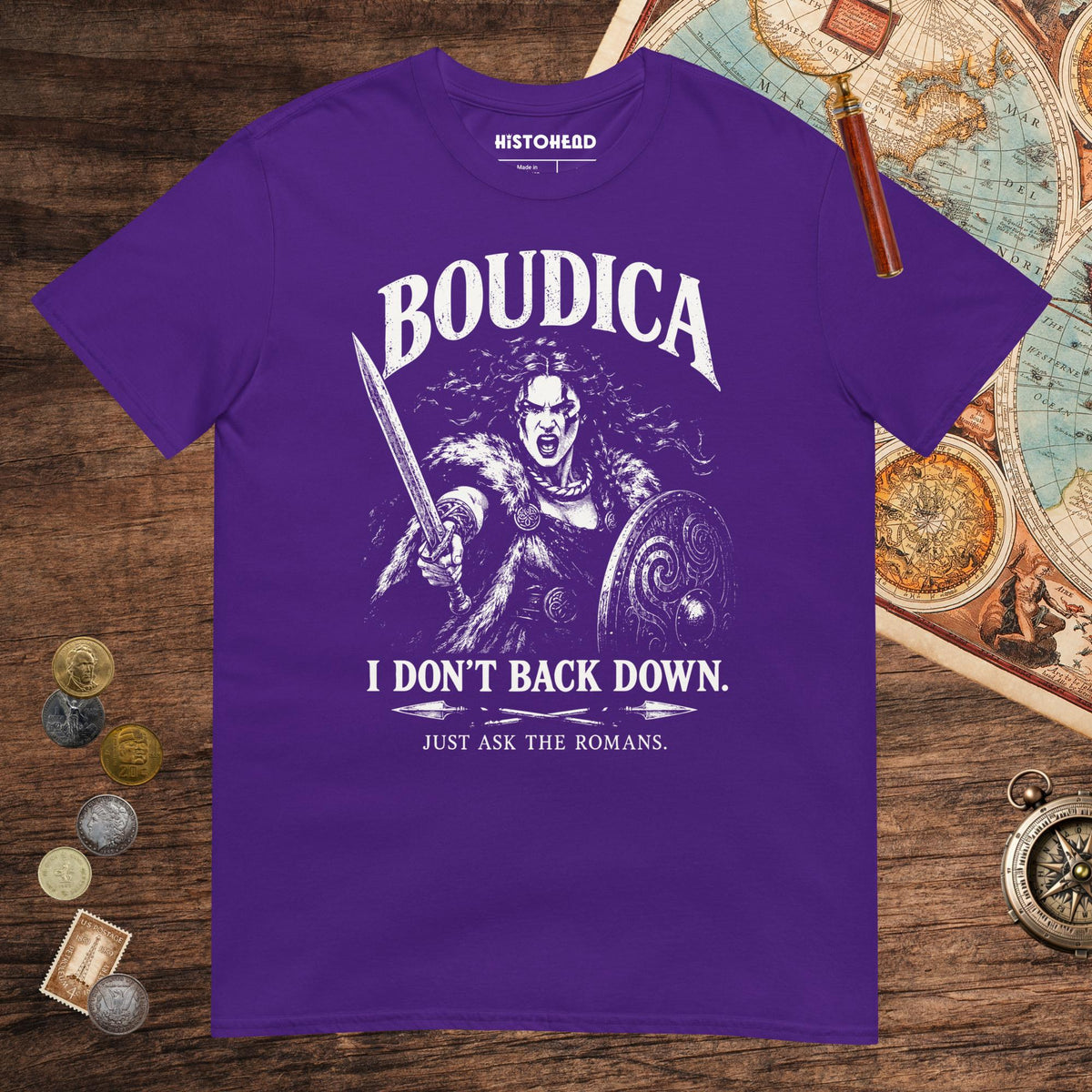 Purple Boudica I Don't Back Down Tee - history buff gift by HistoHead