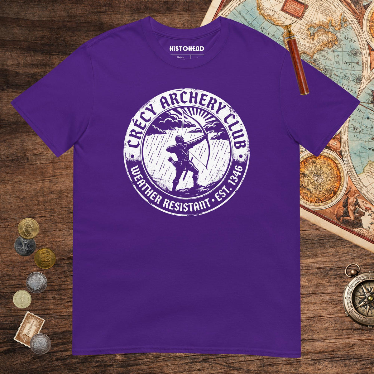 Purple Crecy Archery Club Tee - history buff gift by HistoHead
