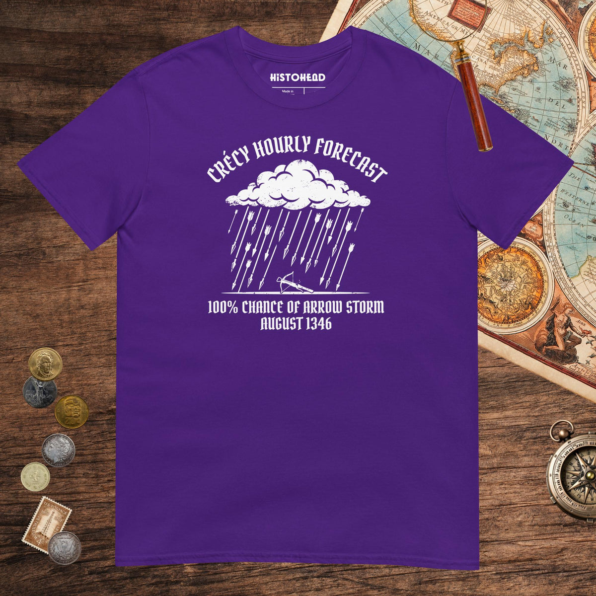 Purple Crecy Arrow Storm Forecast Tee - history buff gift by HistoHead