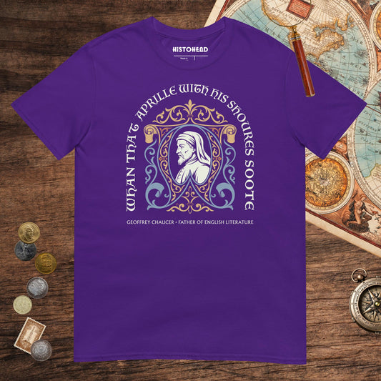 Purple Geoffrey Chaucer Tee - history buff gift by HistoHead