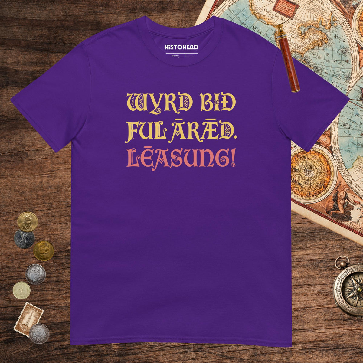 Purple Old English Fate Denied Tee - history buff gift by HistoHead