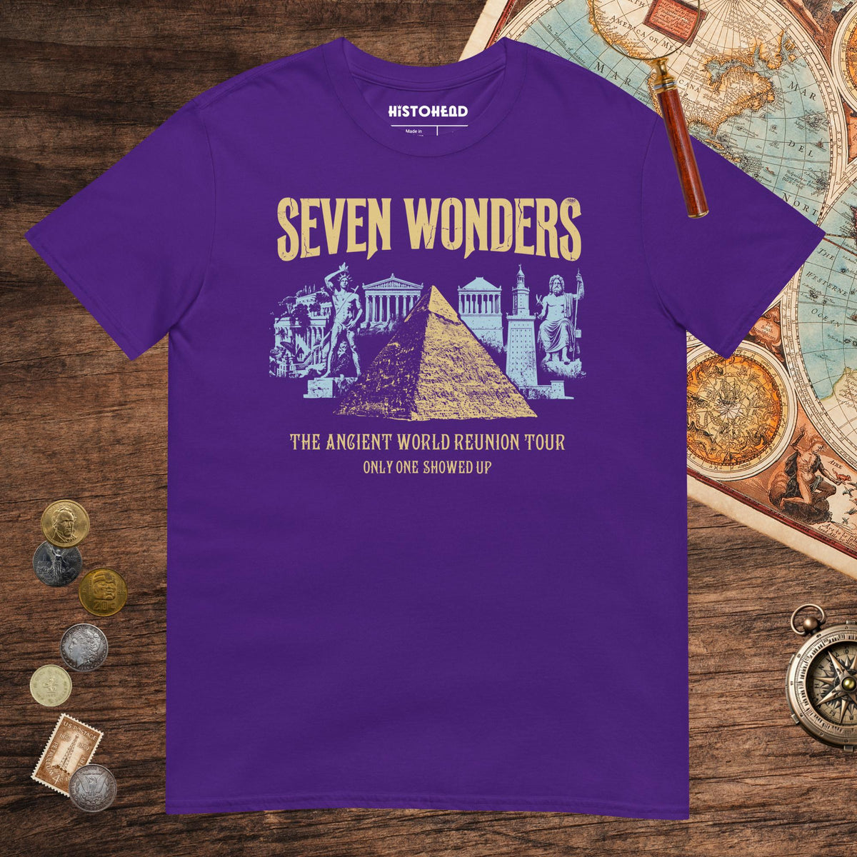 Purple Seven Wonders Reunion Tour Tee - history buff gift by HistoHead