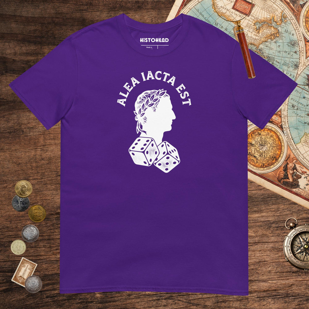 Purple Alea Iacta Est Caesar Quote Tee - history buff gift by HistoHead