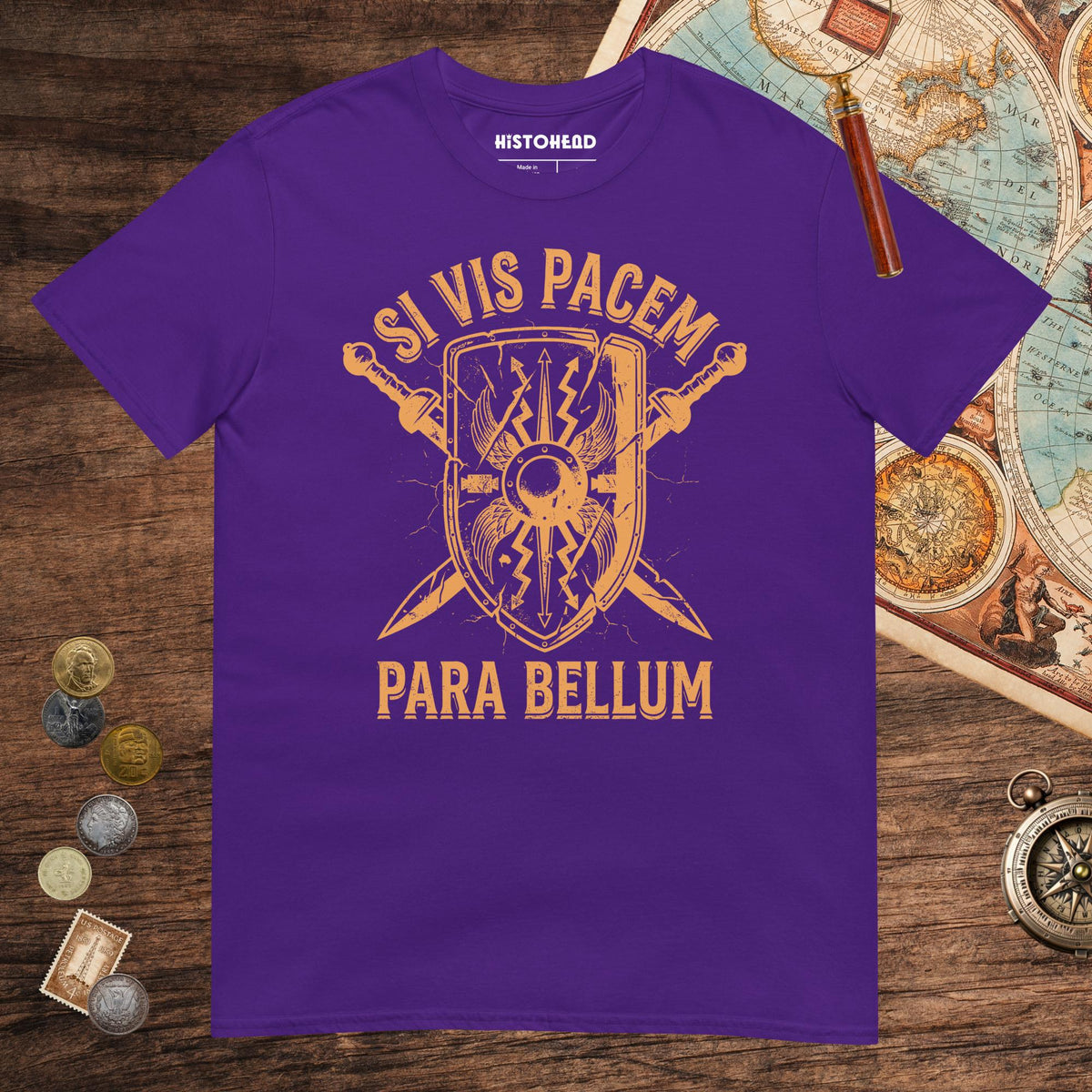 Purple Si Vis Pacem Para Bellum Scutum Tee - history buff gift by HistoHead