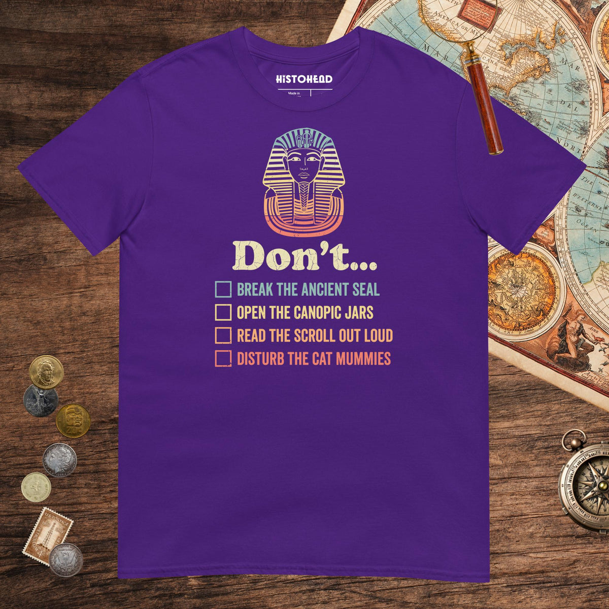Purple King Tutankhamun Advice Tee - history buff gift by HistoHead