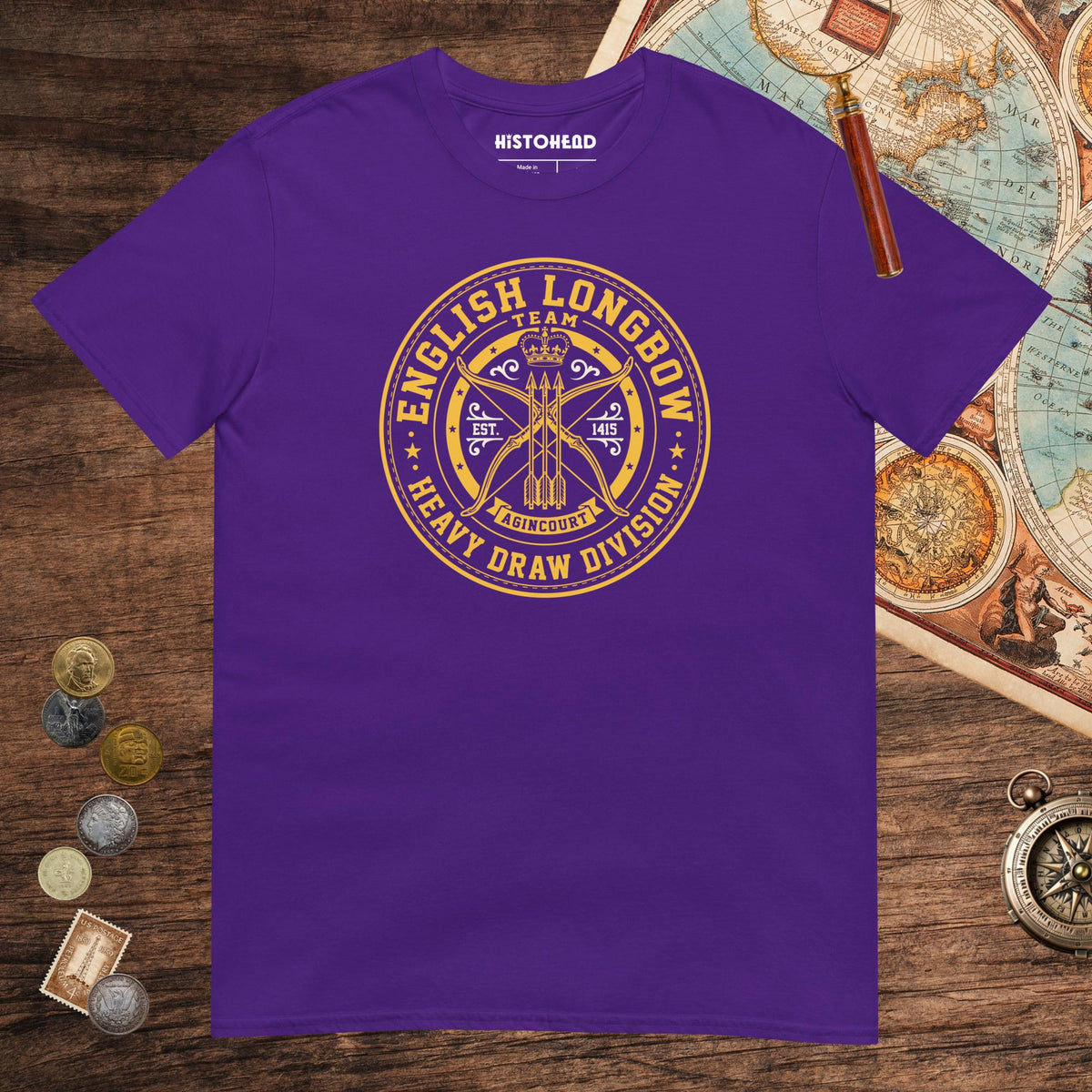 Purple English Longbow Heavy Draw Division Tee - history buff gift by HistoHead