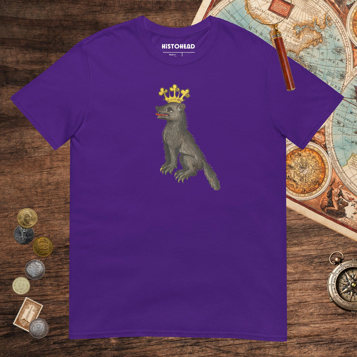Purple Medieval Wolf King Tee - history buff gift by HistoHead