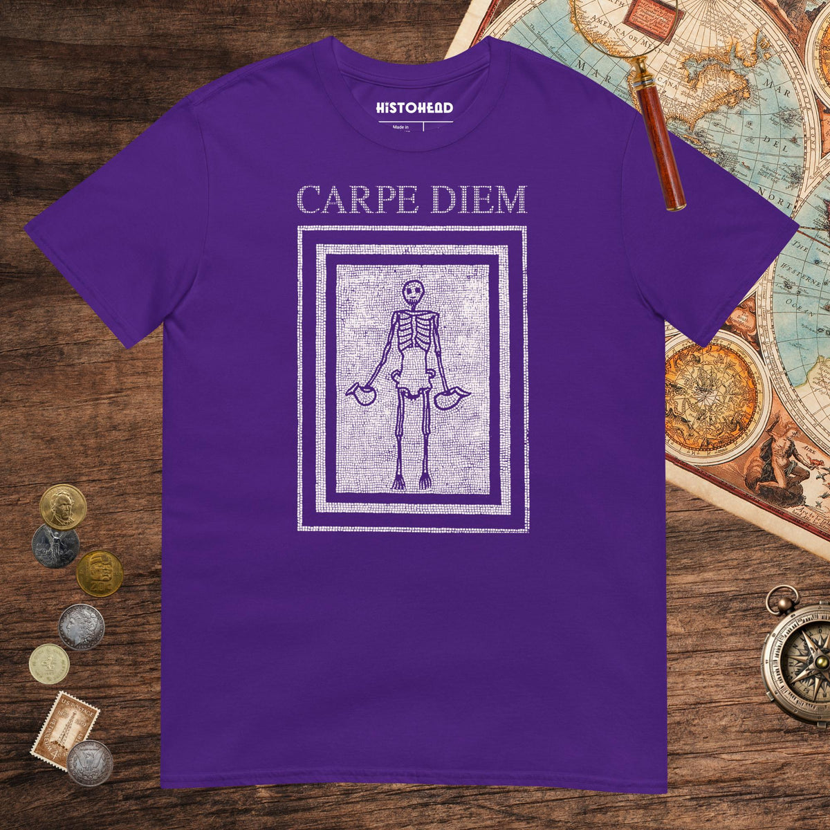 Purple Carpe Diem Skeleton Tee - history buff gift by HistoHead