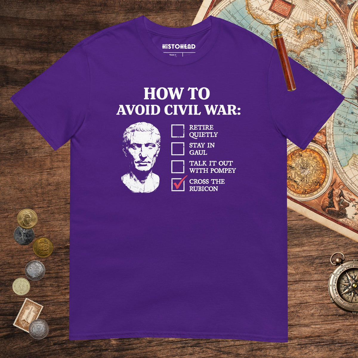 Purple Caesar's Peace Plan Tee - history buff gift by HistoHead