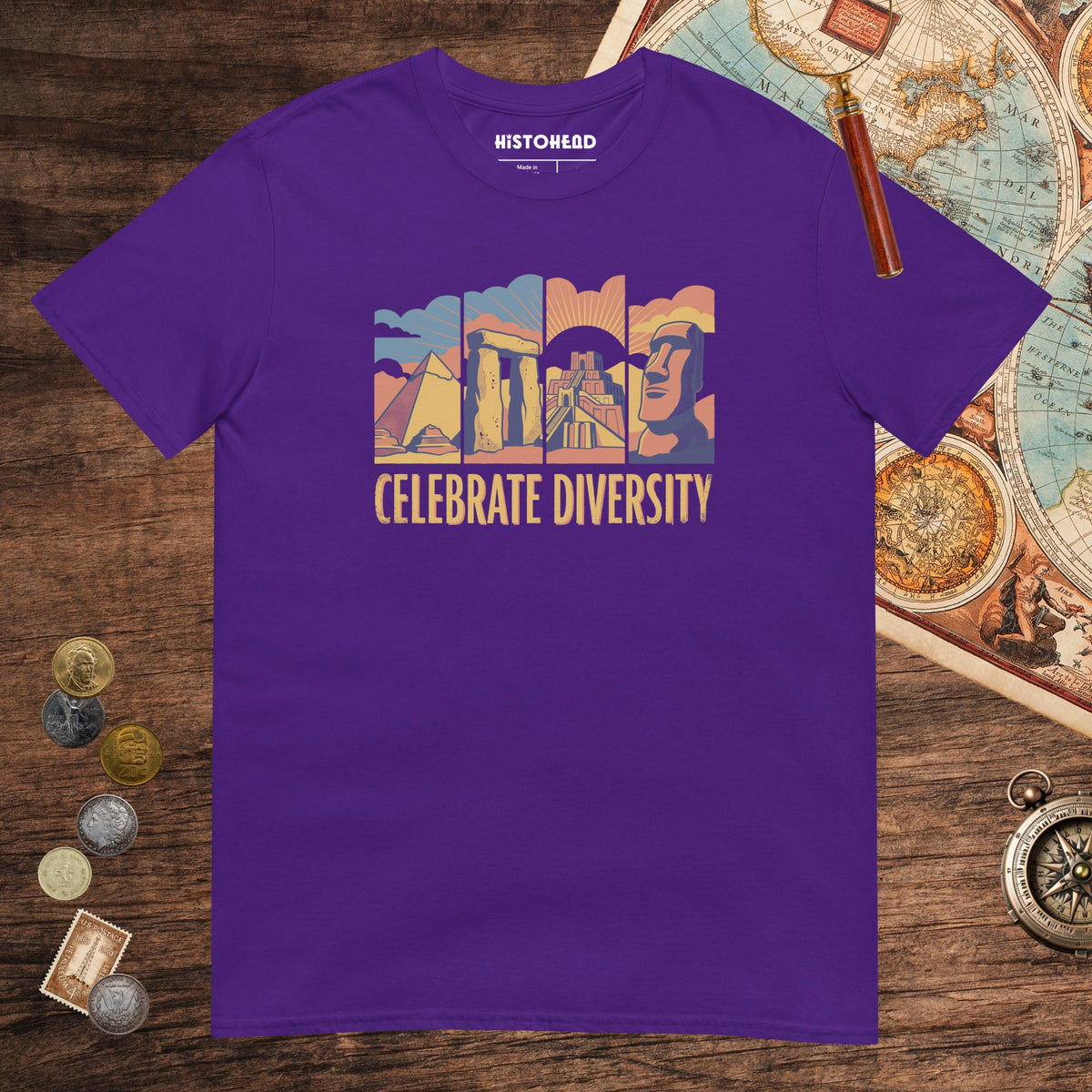 Purple Celebrate Diversity Stone Wonders Edition Tee - history buff gift by HistoHead