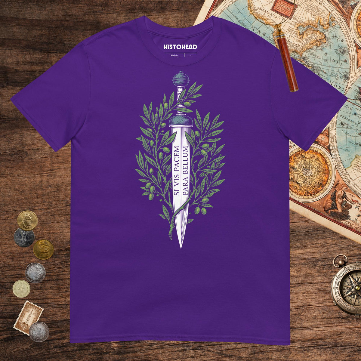 Purple Si Vis Pacem Para Bellum Latin Phrase Tee - history buff gift by HistoHead