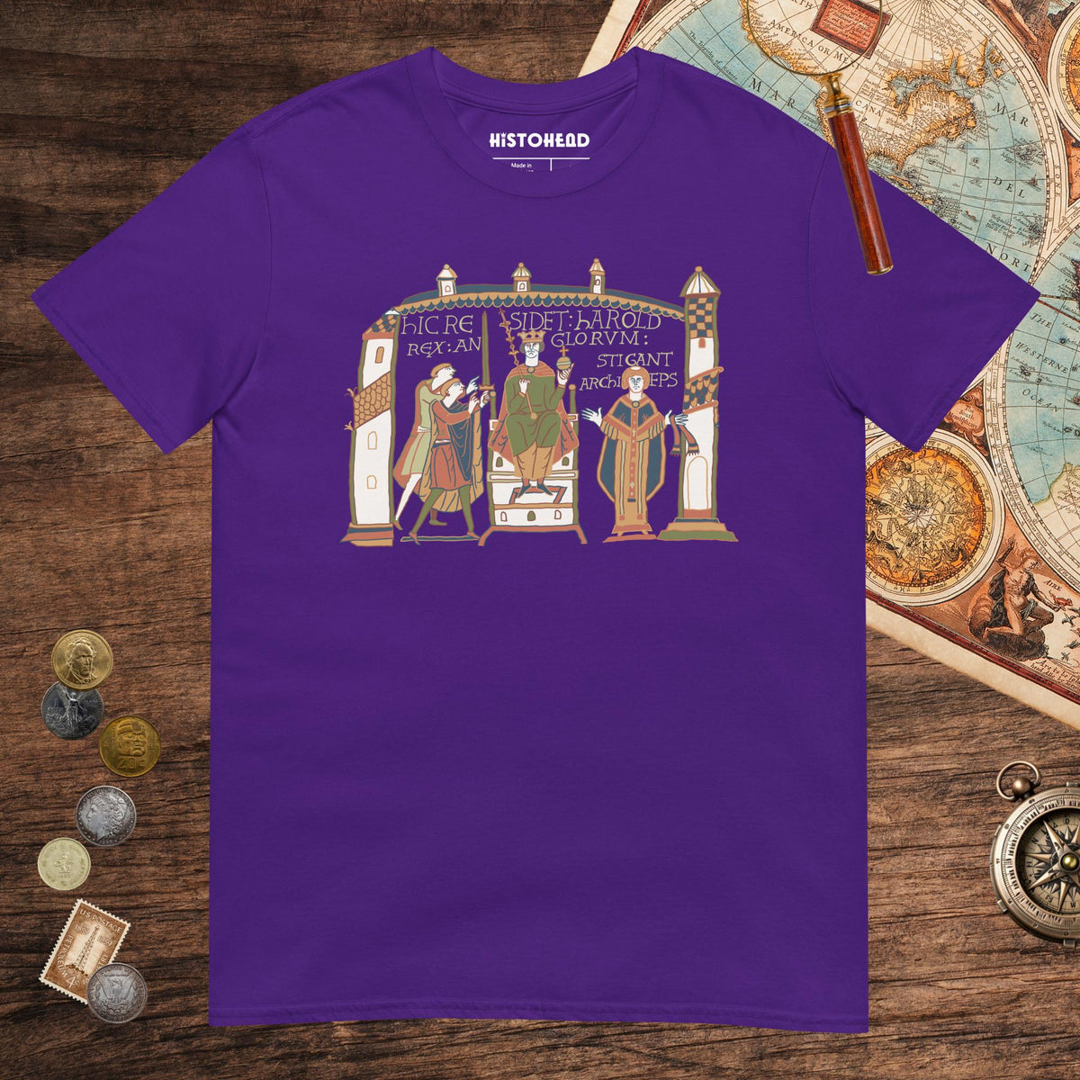 Purple Here Sits Throned Harold King of the English Bayeux Tapestry Tee - history buff gift by HistoHead