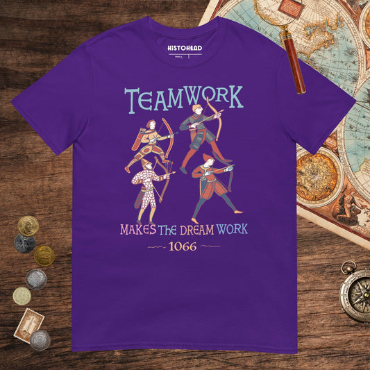 Purple Bayeux Tapestry Teamwork Makes the Dream Work Tee - history buff gift by HistoHead