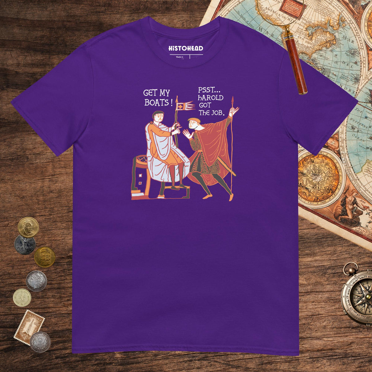 Purple Bayeux Tapestry Harold Got the Job Tee - history buff gift by HistoHead