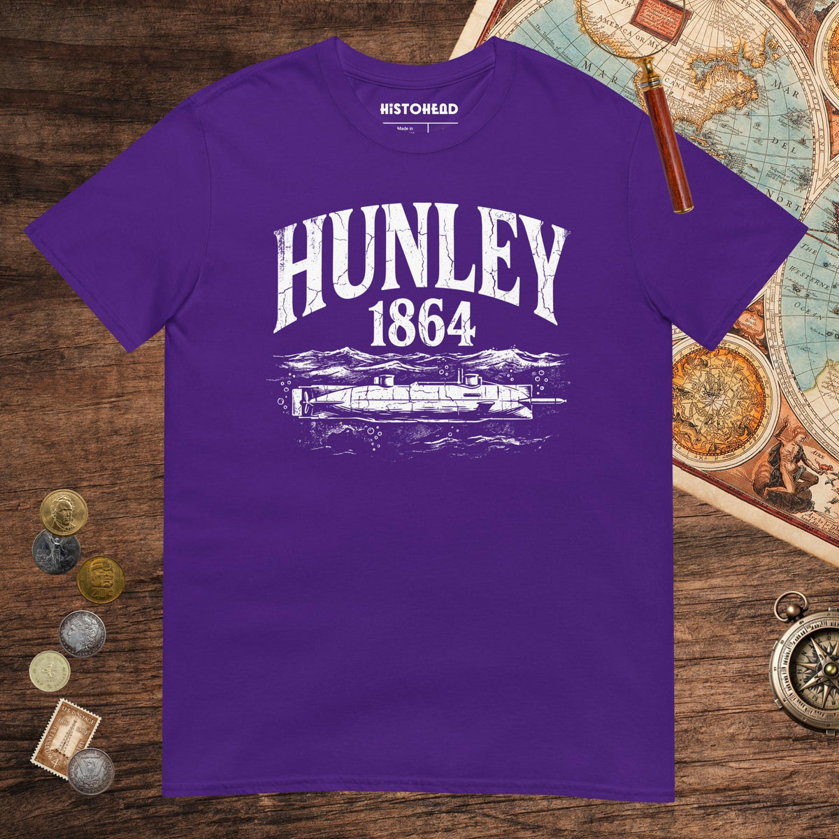 Purple Hunley Submarine Tee - history buff gift by HistoHead