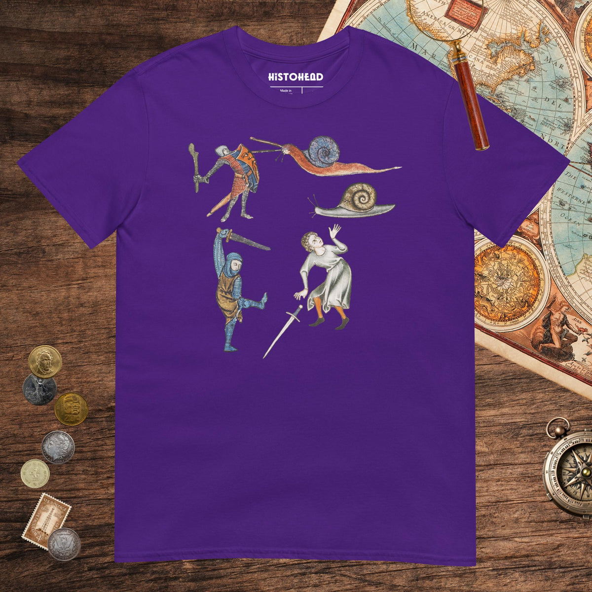 Purple Medieval Marginalia Snail Enemy Tee - history buff gift by HistoHead