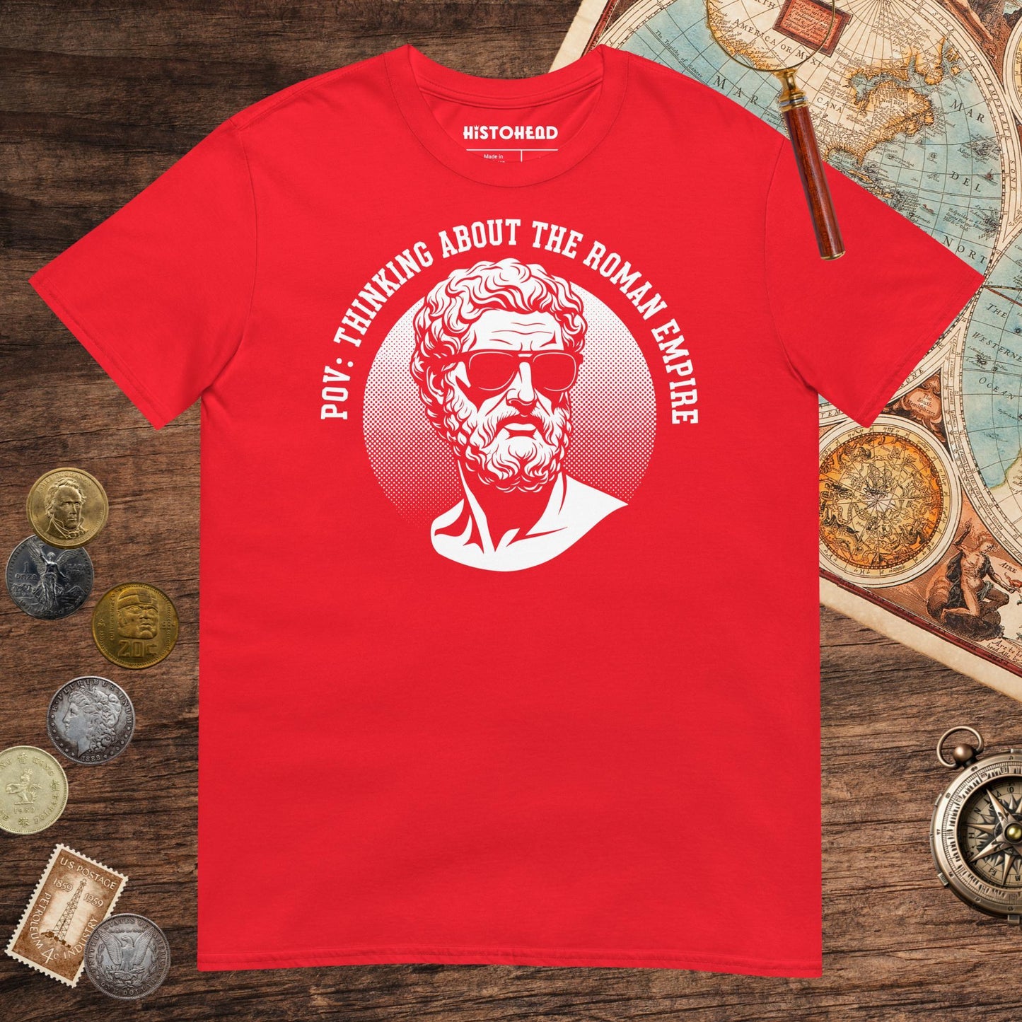 Red Thinking About the Roman Empire Tee - history buff gift by HistoHead