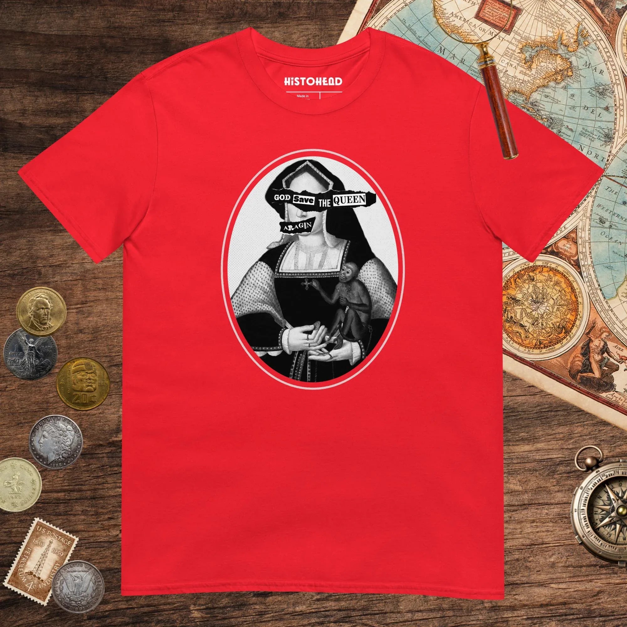 Red God Save the Queen Katherine of Aragon Tee - history buff gift by HistoHead