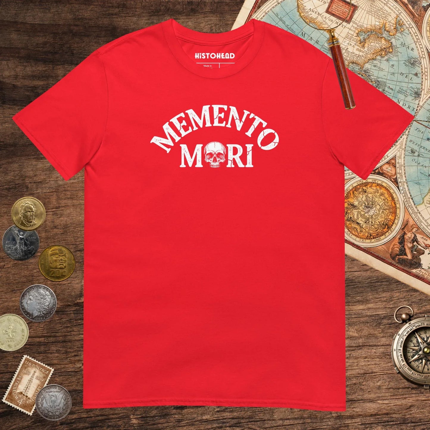 Red Memento Mori Tee - history buff gift by HistoHead
