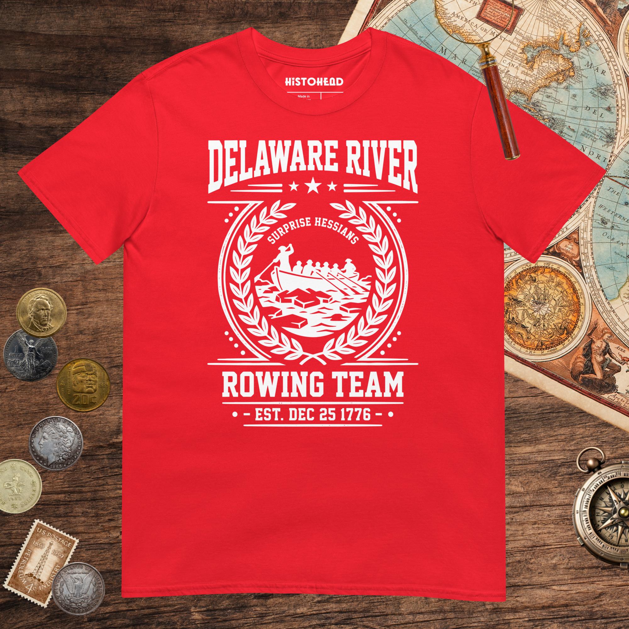 Red Delaware River Rowing Team Tee - history buff gift by HistoHead
