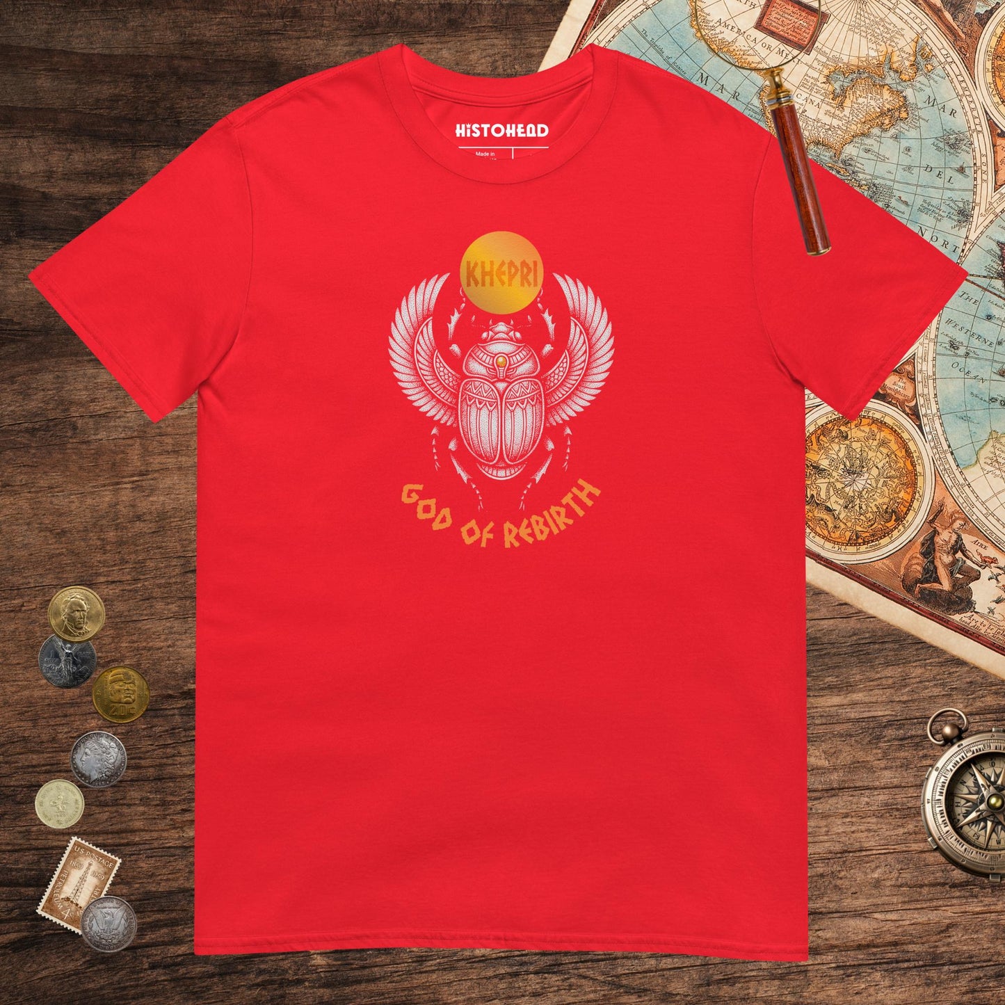 Red Khepri God of Rebirth Tee - history buff gift by HistoHead