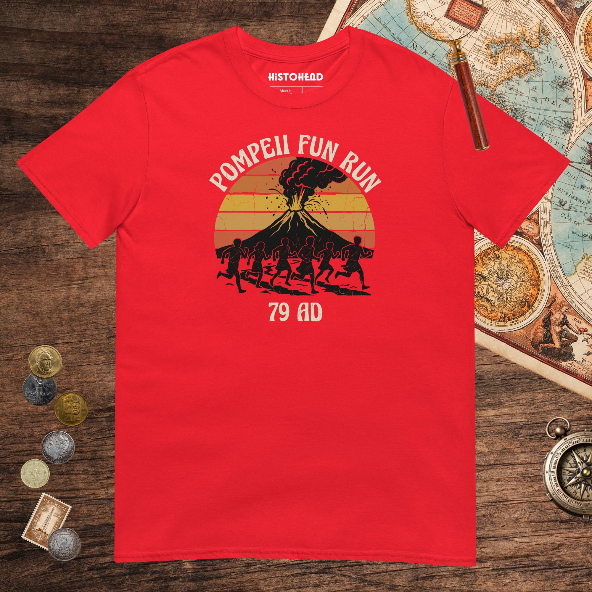 Red Pompeii Fun Run Retro Tee - history buff gift by HistoHead