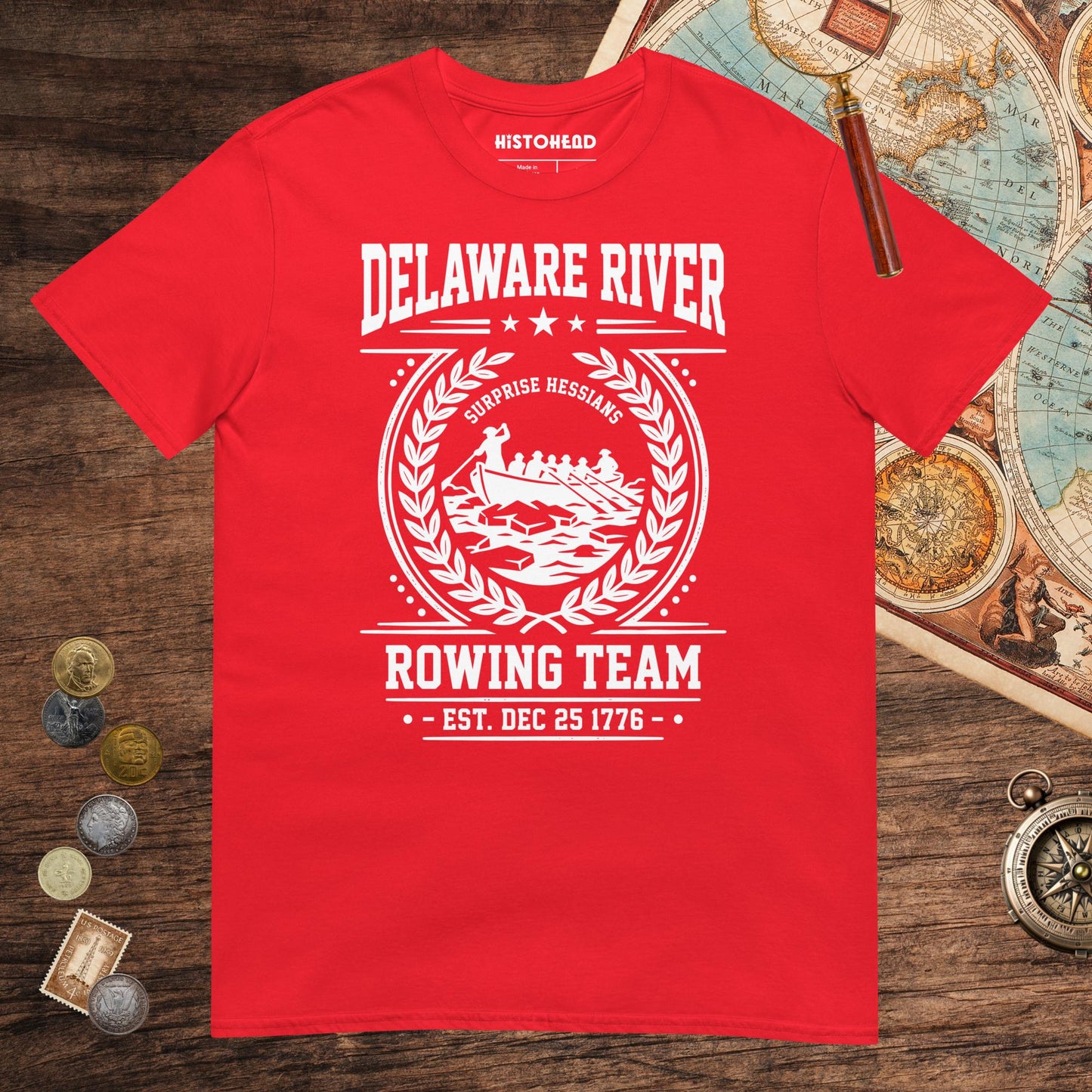 Red Delaware River Rowing Team Tee - history buff gift by HistoHead
