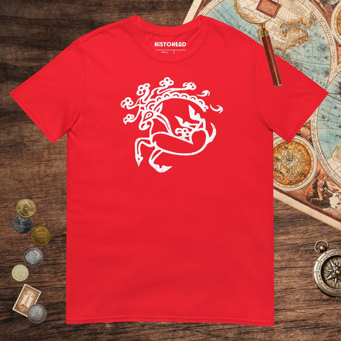 Red Siberian Ice Maiden Deer Tee - history buff gift by HistoHead