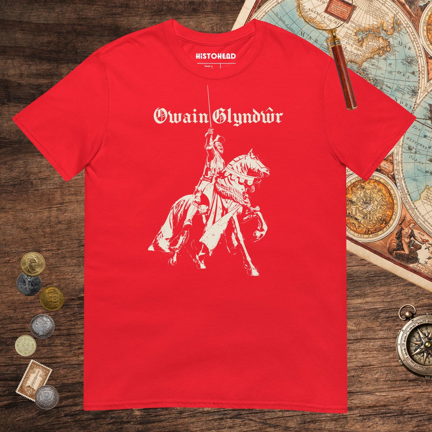 Red Owain Glyndŵr Statue Tee - history buff gift by HistoHead