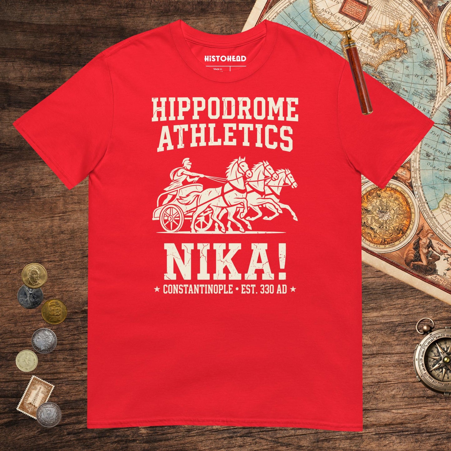 Red Hippodrome Athletics Tee - history buff gift by HistoHead