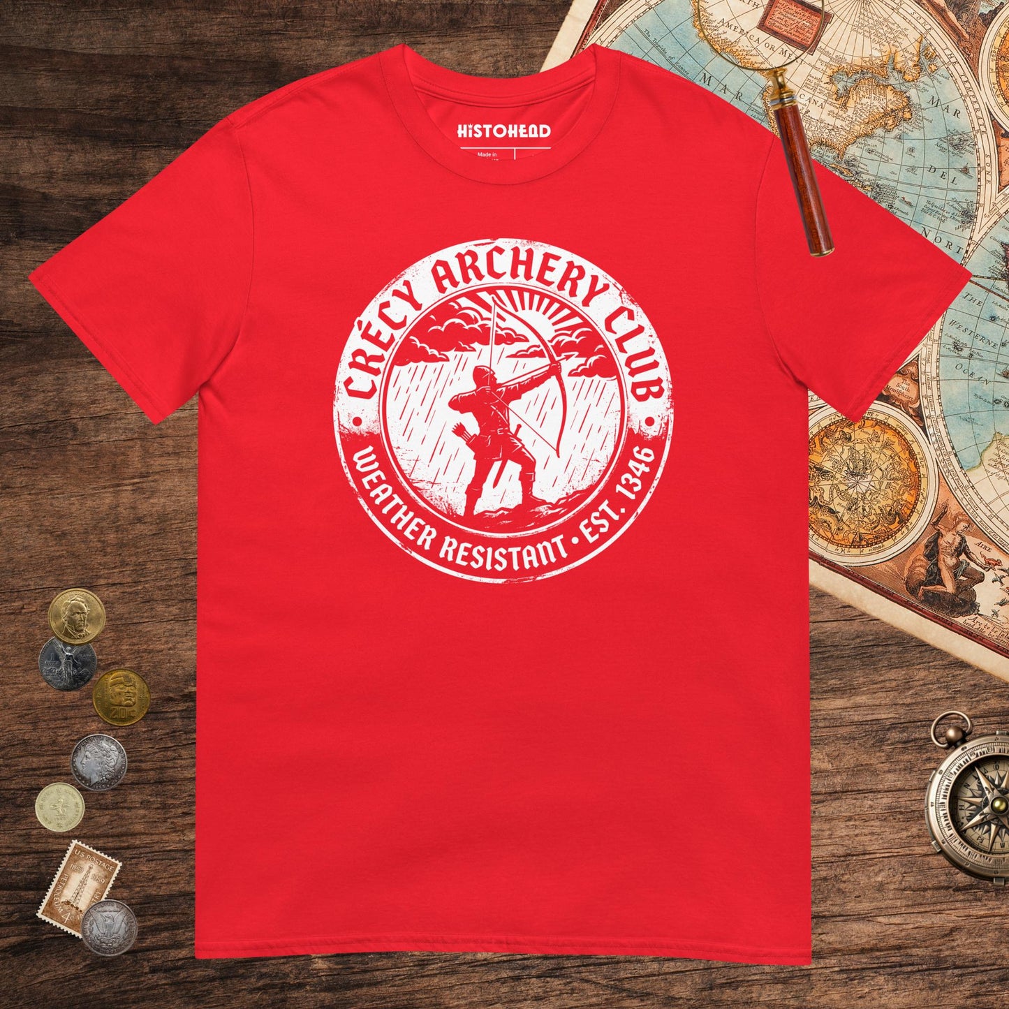 Red Crecy Archery Club Tee - history buff gift by HistoHead