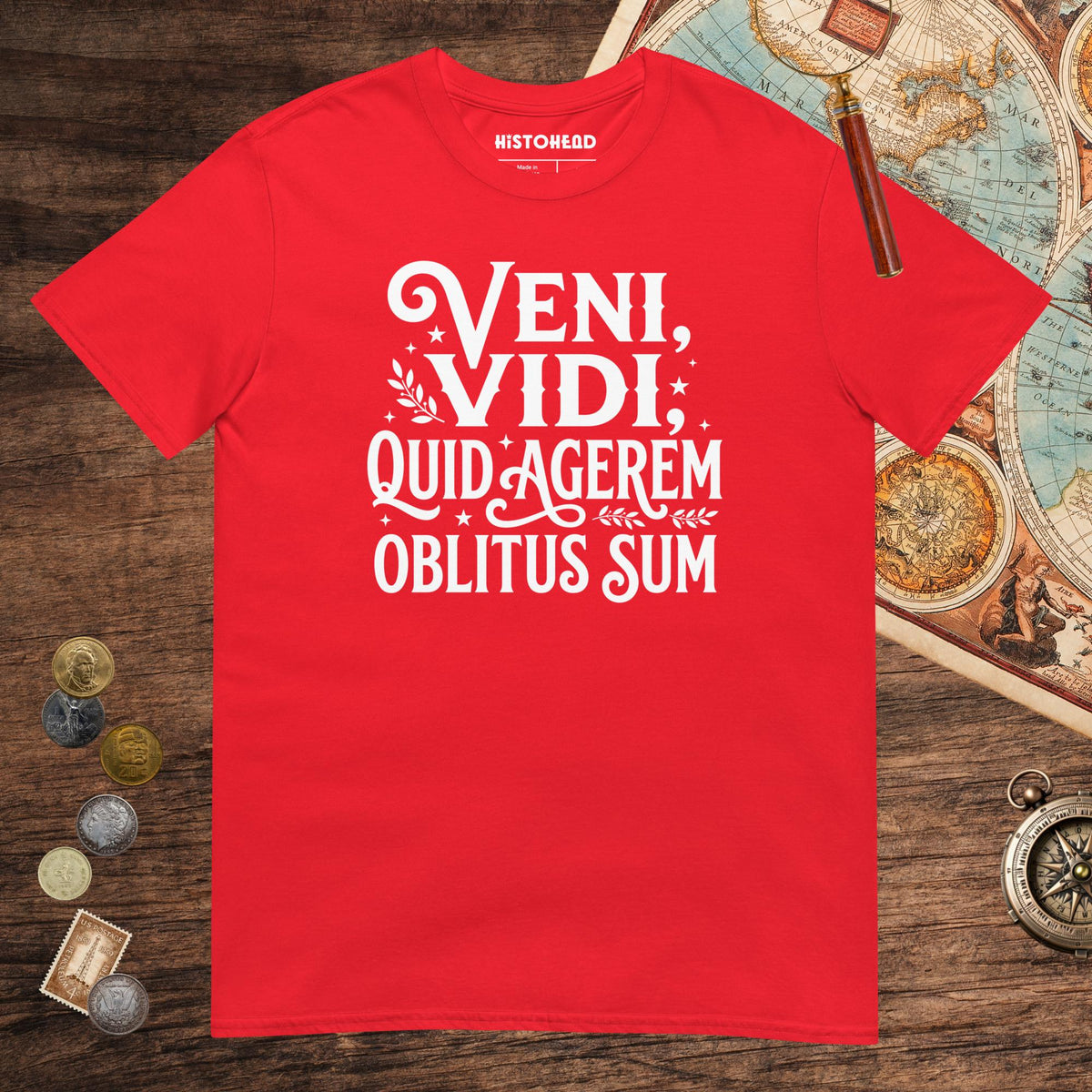 Red Latin I Came I Saw I Forgot I Was Doing Tee - history buff gift by HistoHead