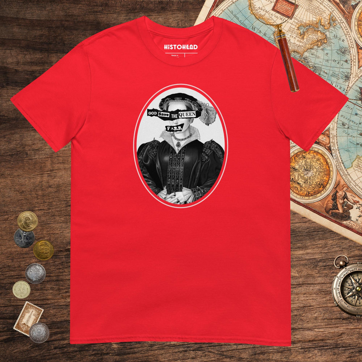 Red God Save the Queen Catherine Parr Tee - history buff gift by HistoHead