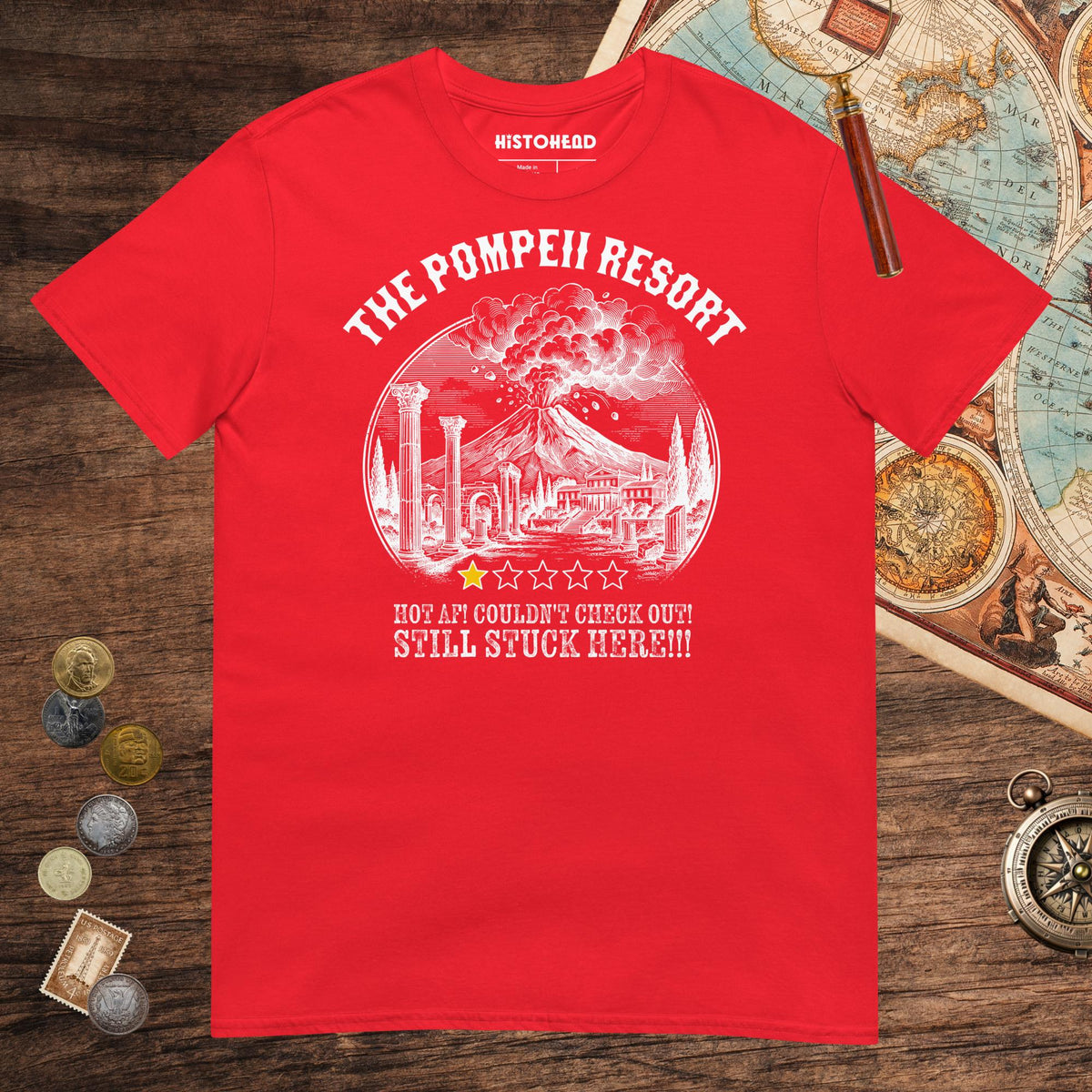 Red The Pompeii Resort Review Tee - history buff gift by HistoHead