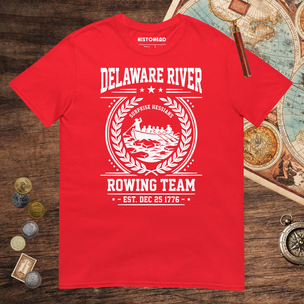 Red Delaware River Rowing Team Tee - history buff gift by HistoHead