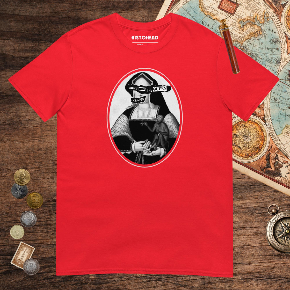 Red God Save the Queen Katherine of Aragon Tee - history buff gift by HistoHead