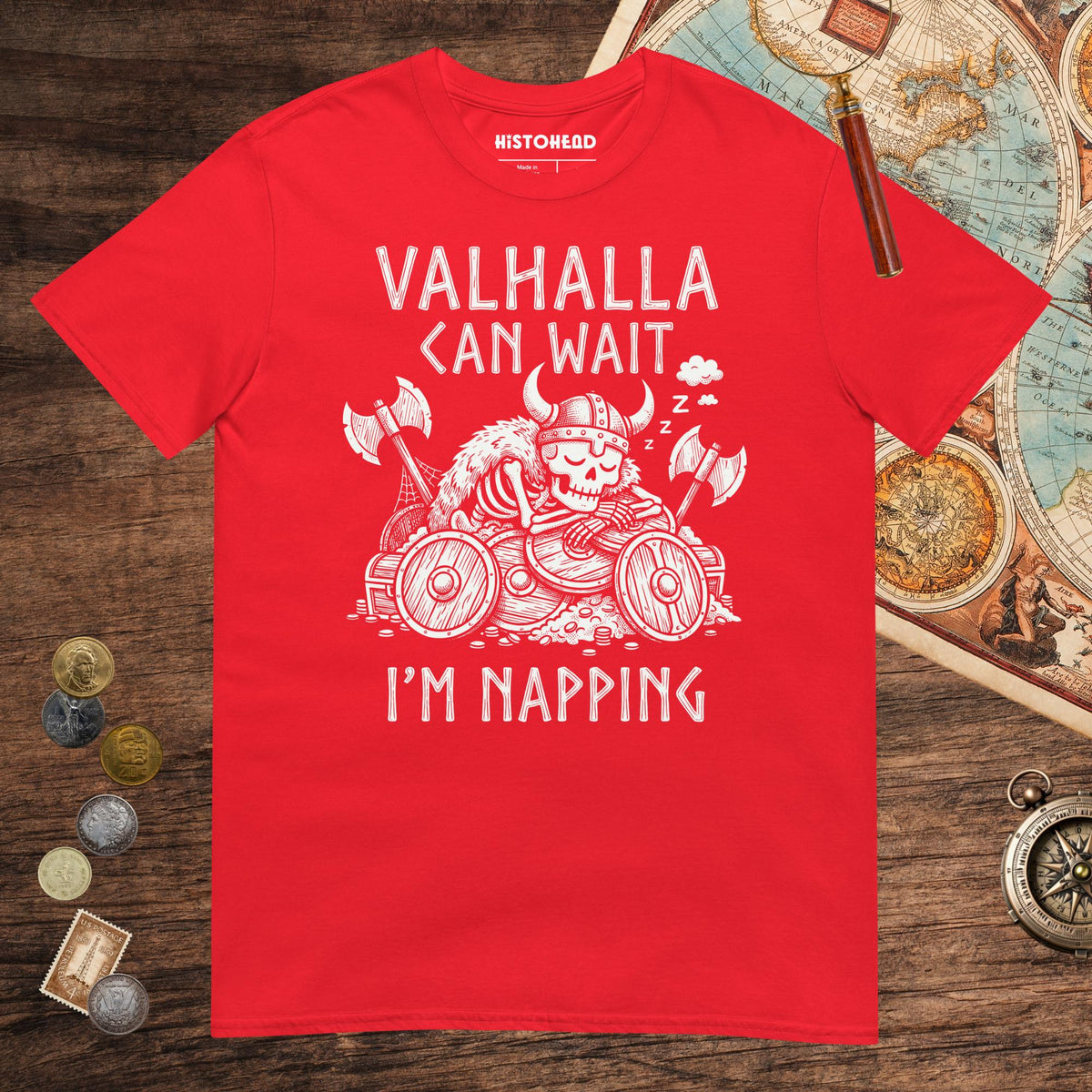 Red Valhalla Can Wait Tee - history buff gift by HistoHead