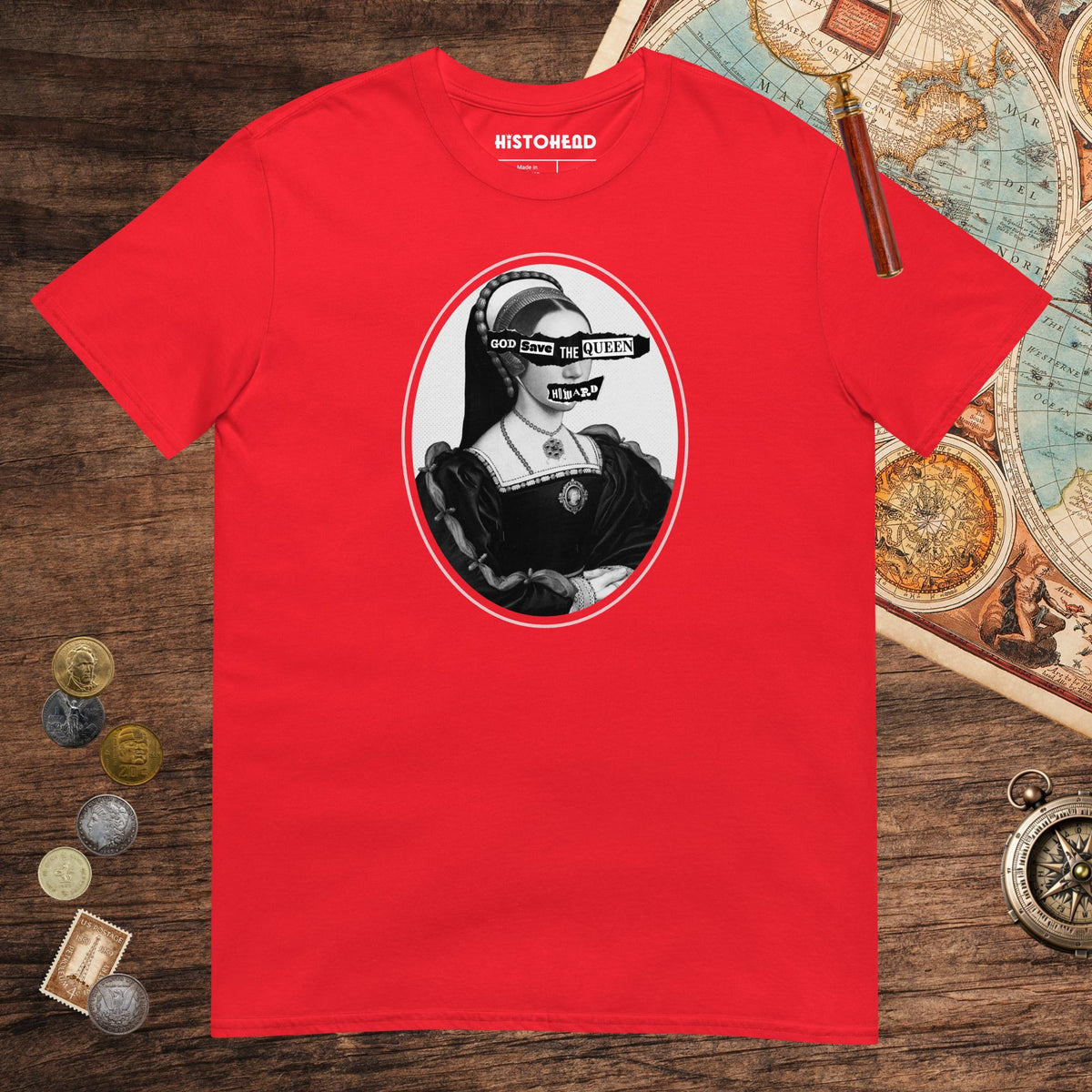 Red God Save the Queen Catherine Howard Tee - history buff gift by HistoHead