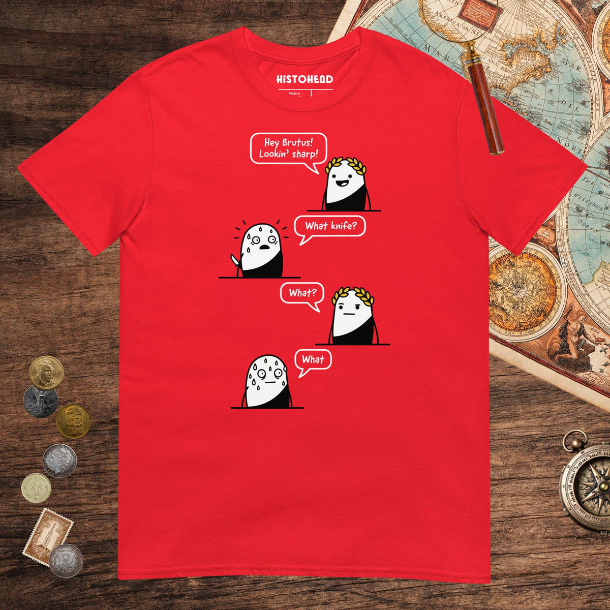 Red Caesar and Brutus Comics Tee - history buff gift by HistoHead