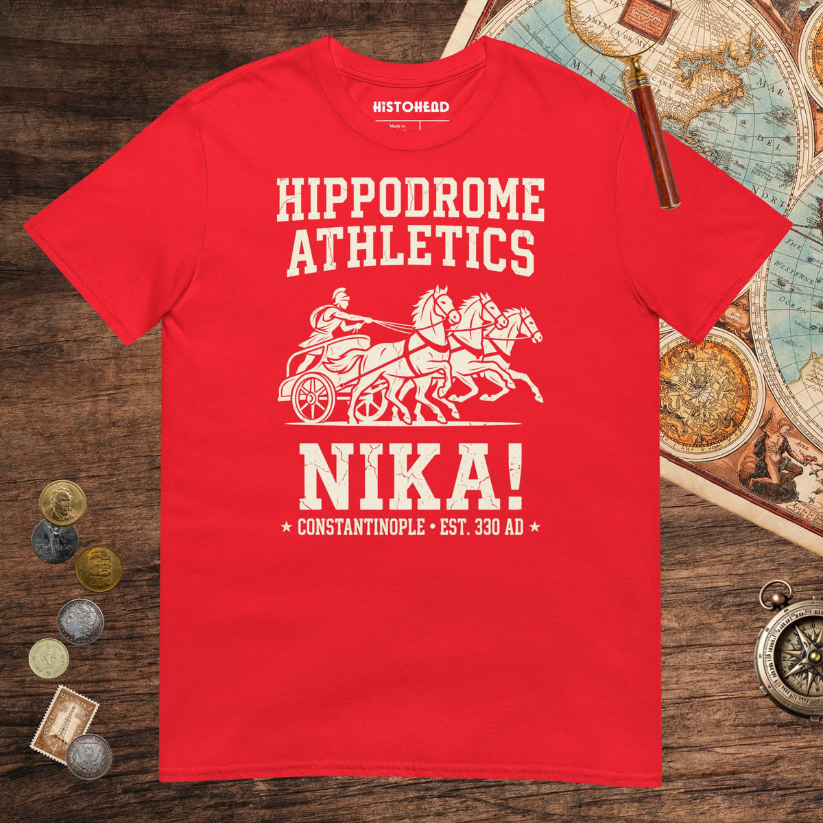 Red Hippodrome Athletics Tee - history buff gift by HistoHead