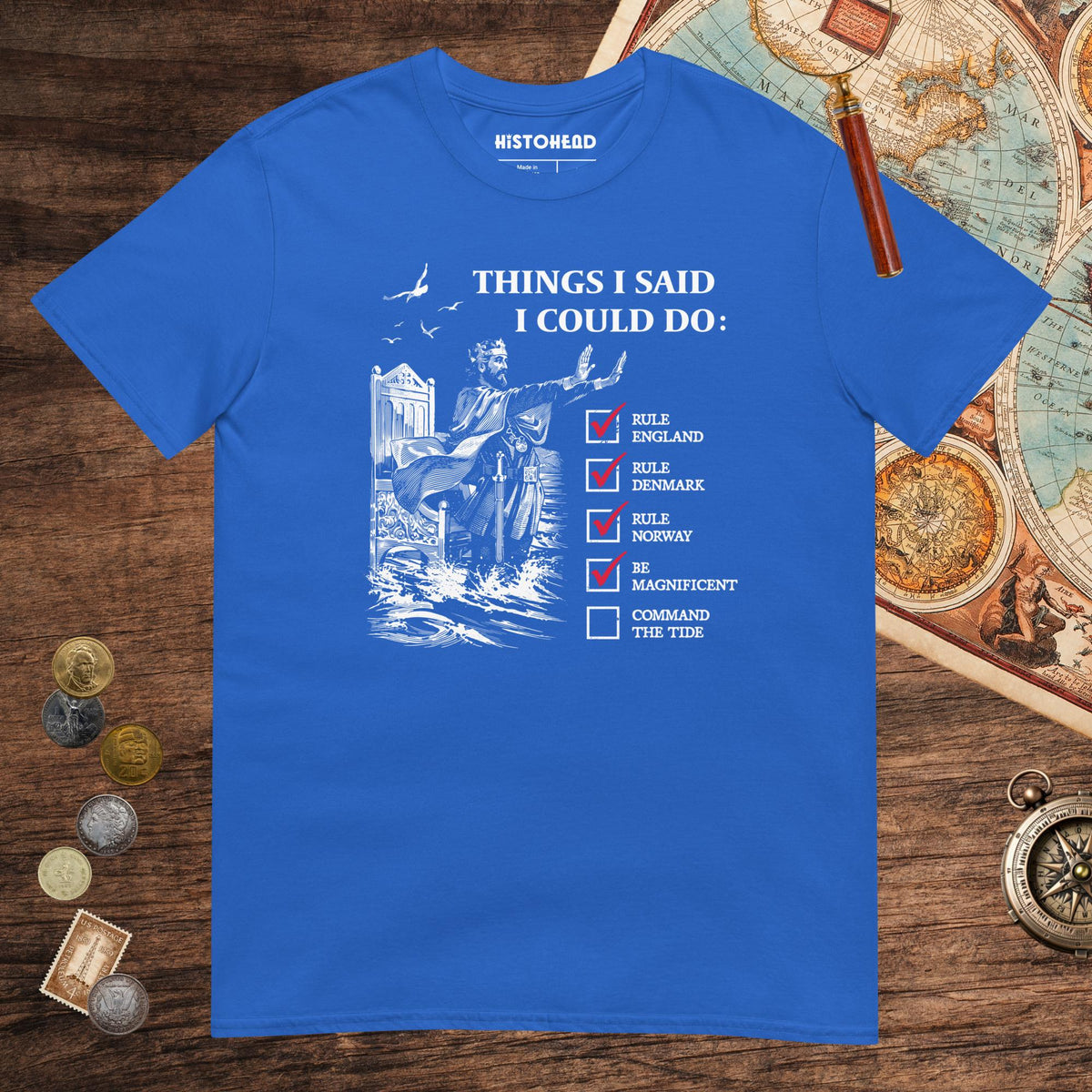 Royal Cnut the Great Commanding the Tide Tee - history buff gift by HistoHead