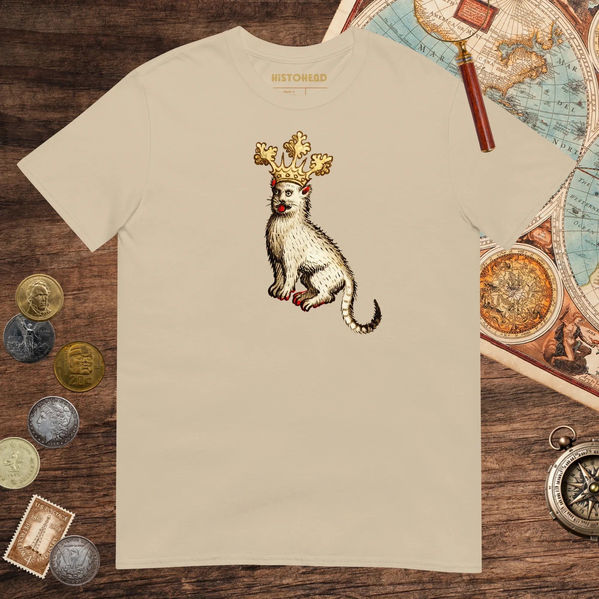 Sand Medieval Cat King Tee - history buff gift by HistoHead